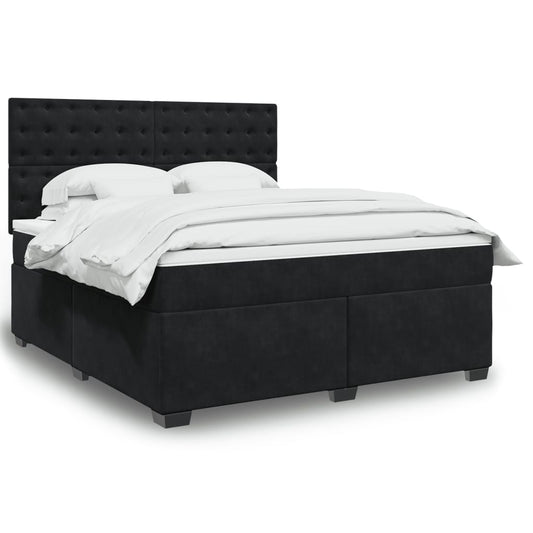vidaXL Κρεβάτι Boxspring με Στρώμα Μαύρο 180x200 εκ. Βελούδινο