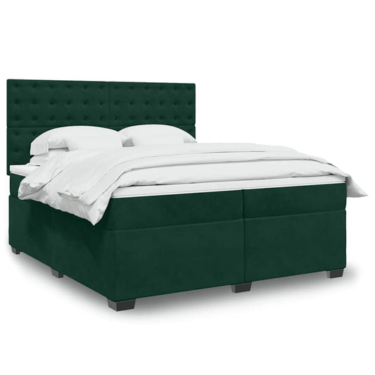 vidaXL Κρεβάτι Boxspring με Στρώμα Σκούρο Πράσινο 180x200εκ. Βελούδινο