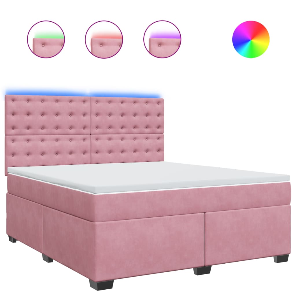 vidaXL Κρεβάτι Boxspring με Στρώμα Ροζ 180x200 εκ. Βελούδινο