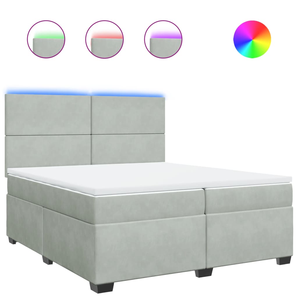 vidaXL Κρεβάτι Boxspring με Στρώμα Ανοιχτό Γκρι 200x200 εκ. Βελούδινο