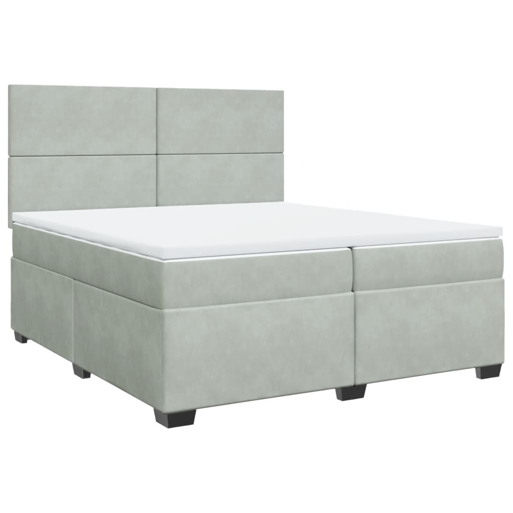vidaXL Κρεβάτι Boxspring με Στρώμα Ανοιχτό Γκρι 200x200 εκ. Βελούδινο