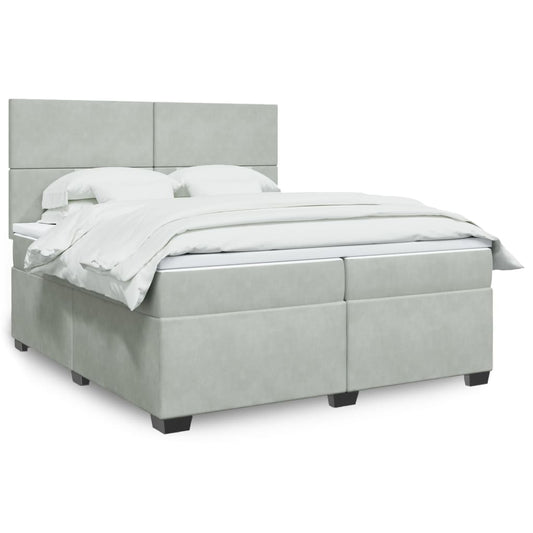 vidaXL Κρεβάτι Boxspring με Στρώμα Ανοιχτό Γκρι 200x200 εκ. Βελούδινο
