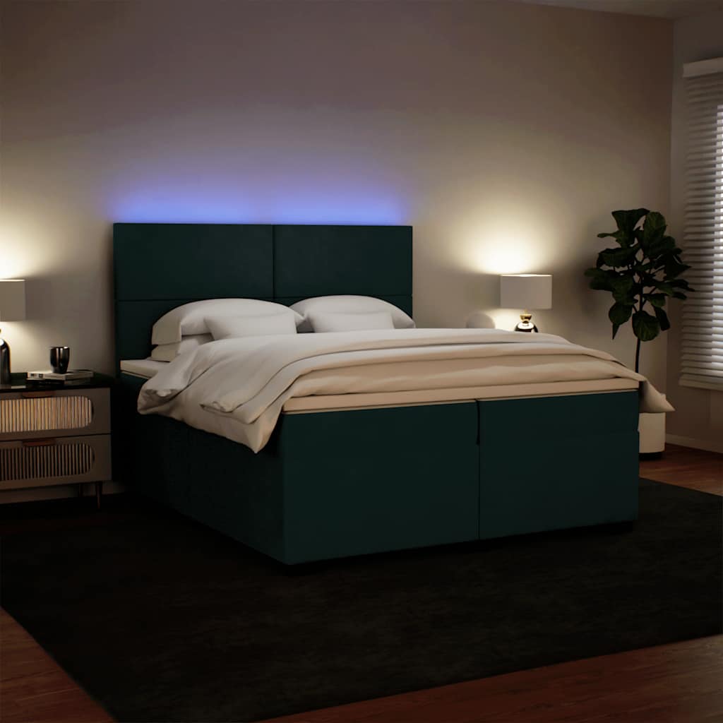 vidaXL Κρεβάτι Boxspring με Στρώμα Σκούρο Πράσινο 200x200εκ. Βελούδινο