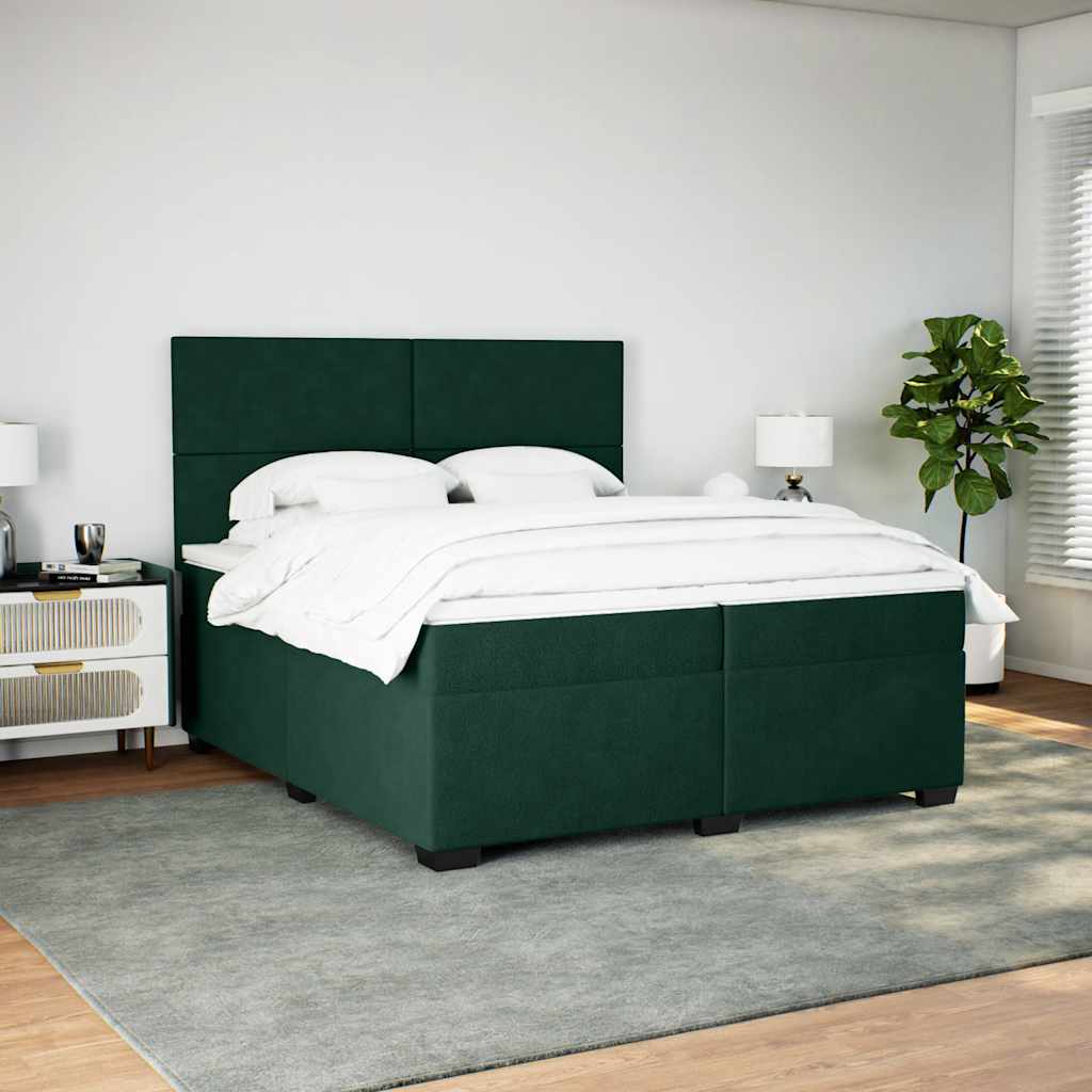 vidaXL Κρεβάτι Boxspring με Στρώμα Σκούρο Πράσινο 200x200εκ. Βελούδινο