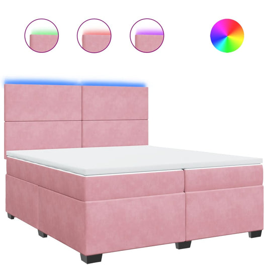 vidaXL Κρεβάτι Boxspring με Στρώμα Ροζ 200x200 εκ. Βελούδινο