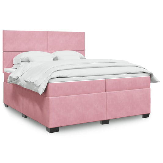 vidaXL Κρεβάτι Boxspring με Στρώμα Ροζ 200x200 εκ. Βελούδινο