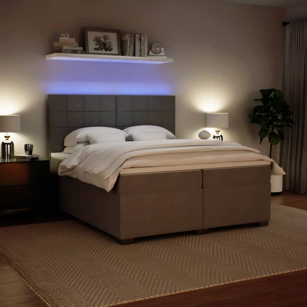 vidaXL Κρεβάτι Boxspring με Στρώμα Ανοιχτό Γκρι 200x200 εκ. Βελούδινο