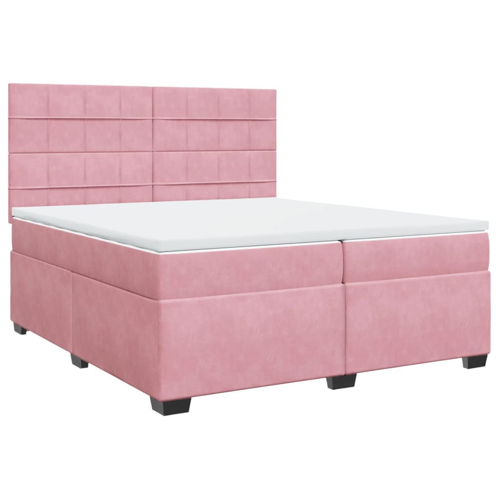 vidaXL Κρεβάτι Boxspring με Στρώμα Ροζ 200x200 εκ. Βελούδινο