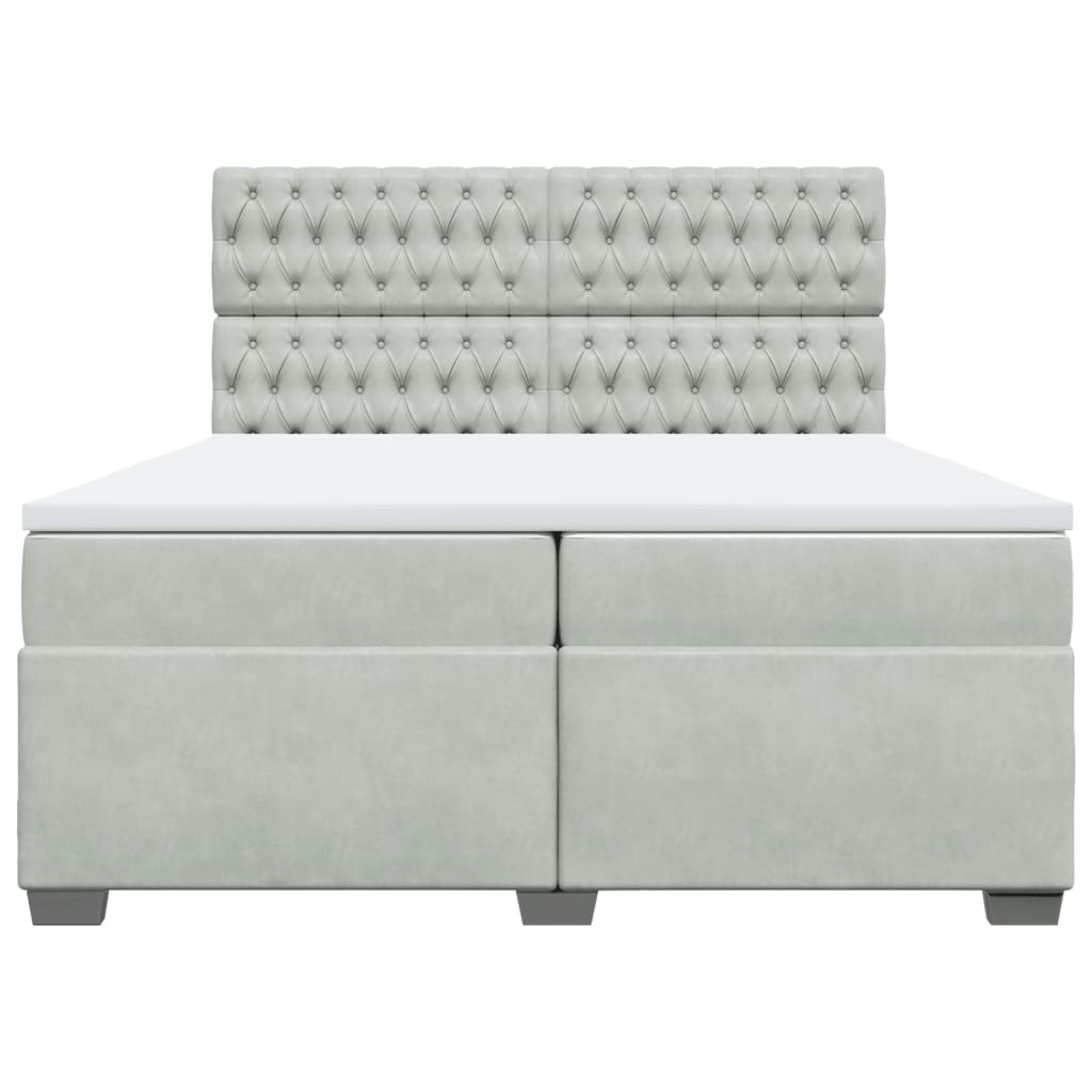 vidaXL Κρεβάτι Boxspring με Στρώμα Ανοιχτό Γκρι 200x200 εκ. Βελούδινο