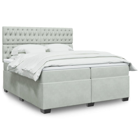 vidaXL Κρεβάτι Boxspring με Στρώμα Ανοιχτό Γκρι 200x200 εκ. Βελούδινο