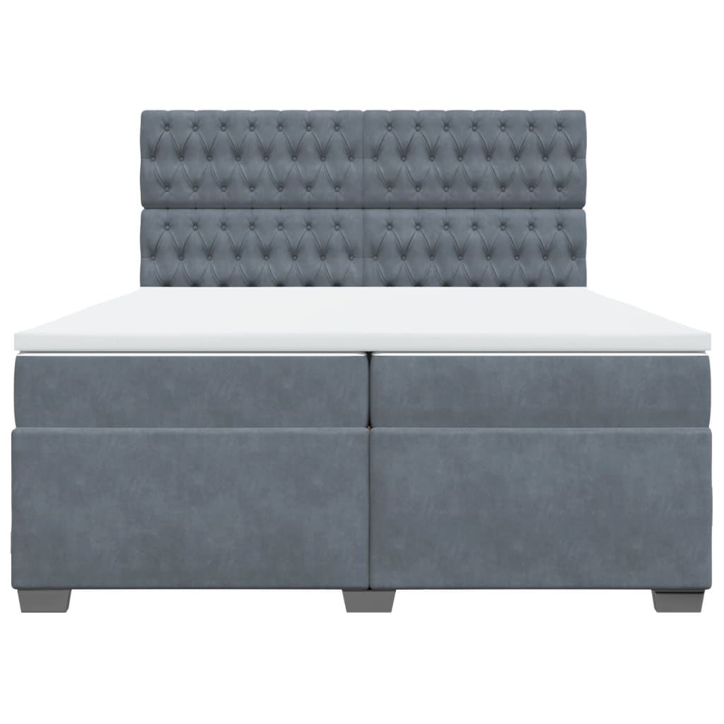 vidaXL Κρεβάτι Boxspring με Στρώμα Σκούρο Γκρι 200x200 εκ. Βελούδινο