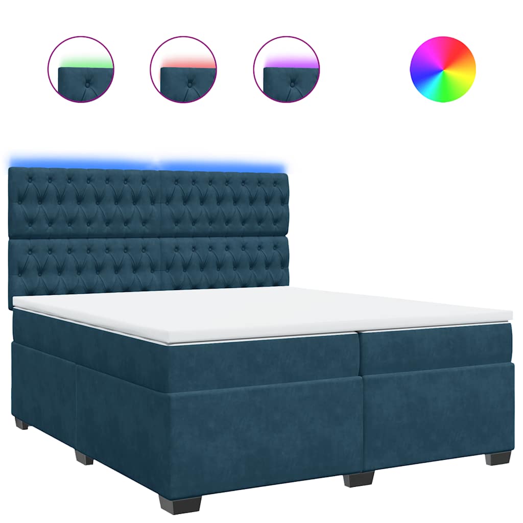 vidaXL Κρεβάτι Boxspring με Στρώμα Μπλε 200x200 εκ. Βελούδινο