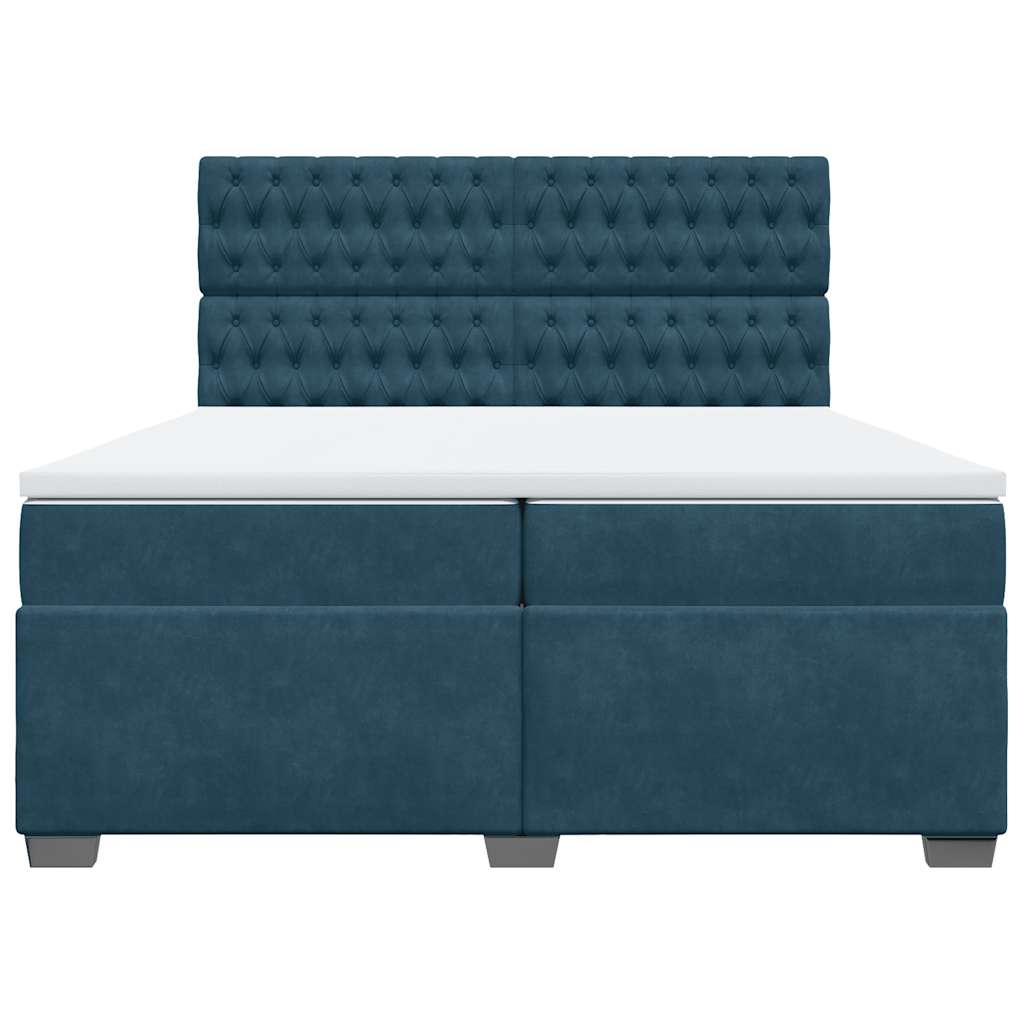 vidaXL Κρεβάτι Boxspring με Στρώμα Μπλε 200x200 εκ. Βελούδινο