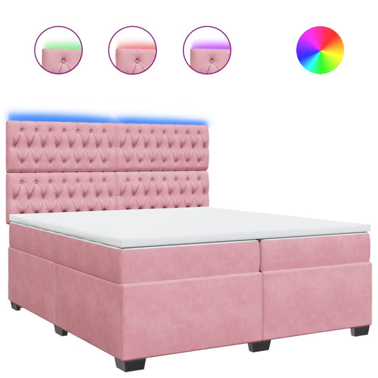 vidaXL Κρεβάτι Boxspring με Στρώμα Ροζ 200x200 εκ. Βελούδινο