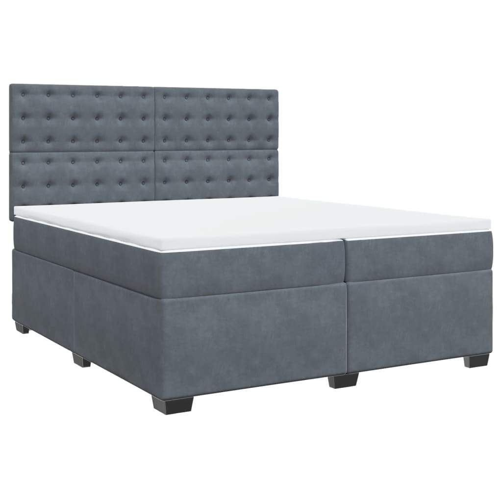 vidaXL Κρεβάτι Boxspring με Στρώμα Σκούρο Γκρι 200x200 εκ. Βελούδινο