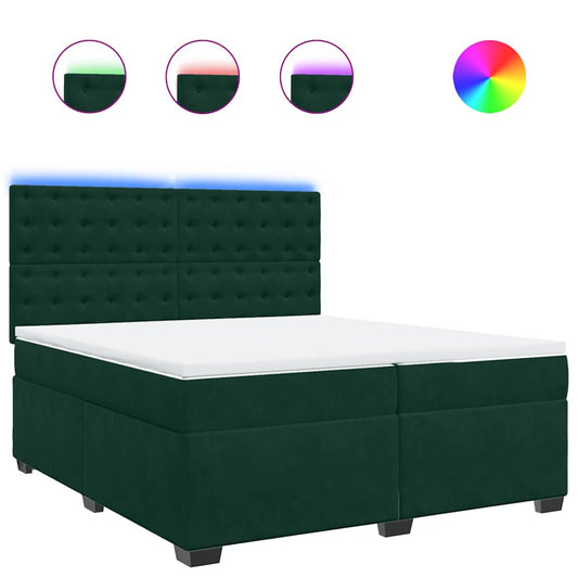 vidaXL Κρεβάτι Boxspring με Στρώμα Σκούρο Πράσινο 200x200εκ. Βελούδινο