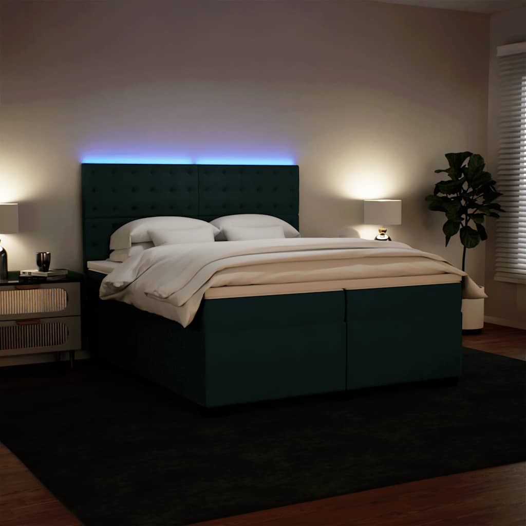 vidaXL Κρεβάτι Boxspring με Στρώμα Σκούρο Πράσινο 200x200εκ. Βελούδινο