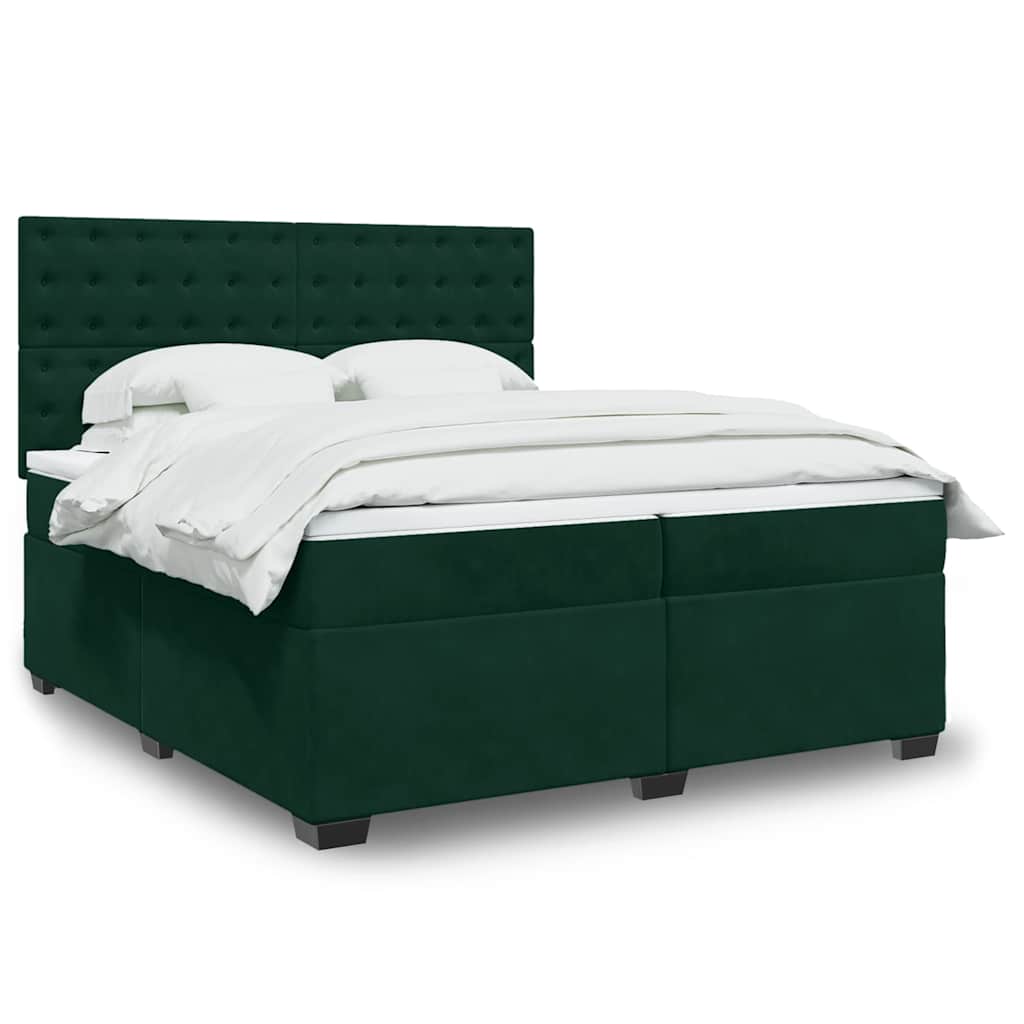 vidaXL Κρεβάτι Boxspring με Στρώμα Σκούρο Πράσινο 200x200εκ. Βελούδινο