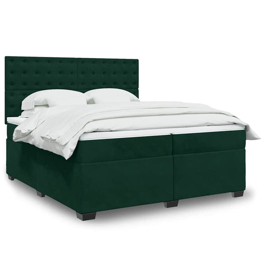 vidaXL Κρεβάτι Boxspring με Στρώμα Σκούρο Πράσινο 200x200εκ. Βελούδινο