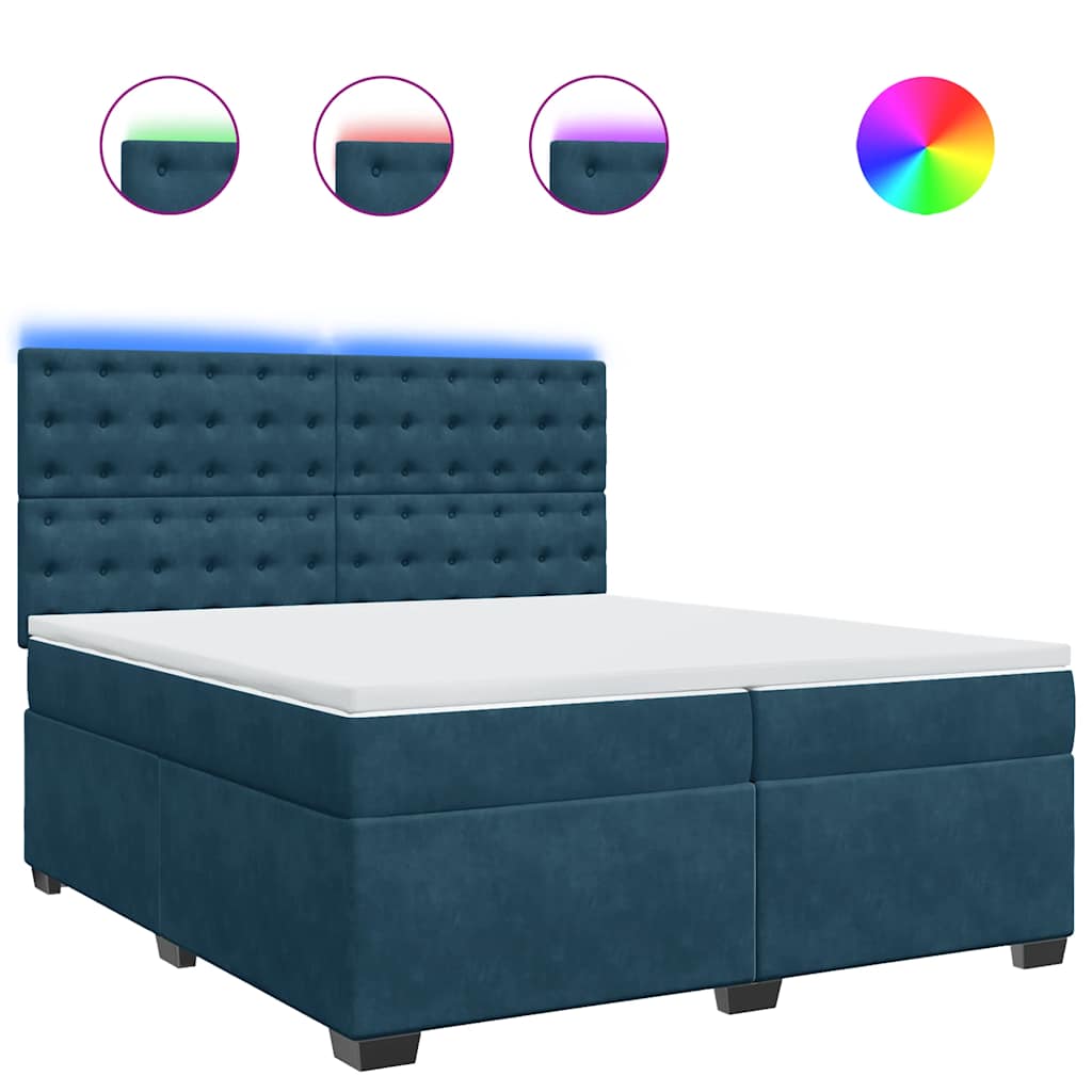 vidaXL Κρεβάτι Boxspring με Στρώμα Μπλε 200x200 εκ. Βελούδινο