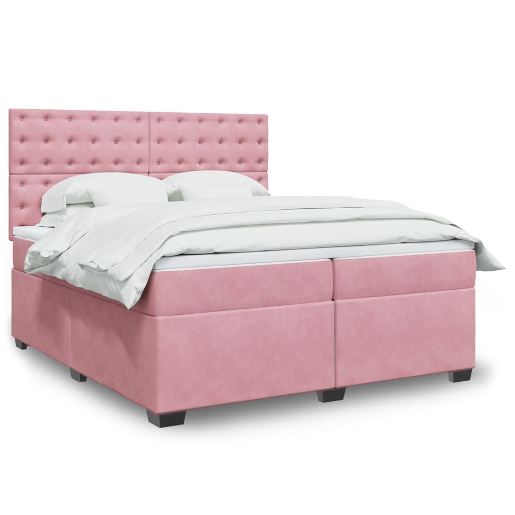 vidaXL Κρεβάτι Boxspring με Στρώμα Ροζ 200x200 εκ. Βελούδινο