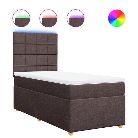 vidaXL Κρεβάτι Boxspring με Στρώμα Σκούρο Καφέ 90x190 εκ. Υφασμάτινο