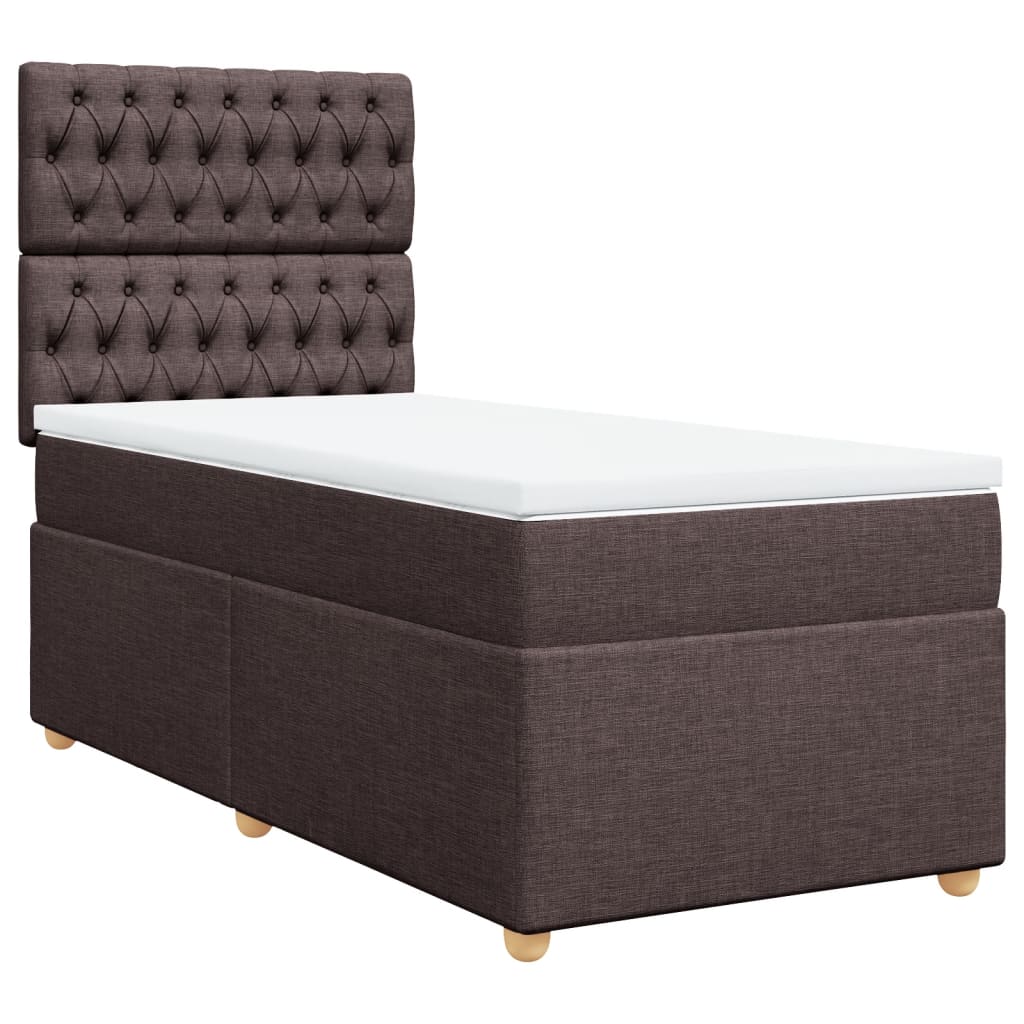 vidaXL Κρεβάτι Boxspring με Στρώμα Σκούρο Καφέ 90x190 εκ. Υφασμάτινο