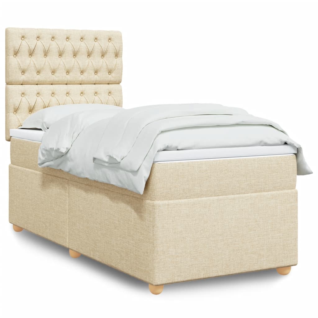 vidaXL Κρεβάτι Boxspring με Στρώμα Κρεμ 90x190 εκ.Υφασμάτινο