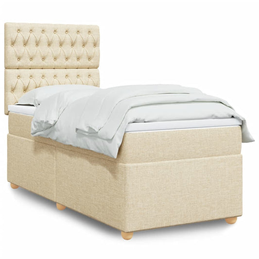 vidaXL Κρεβάτι Boxspring με Στρώμα Κρεμ 90x190 εκ.Υφασμάτινο