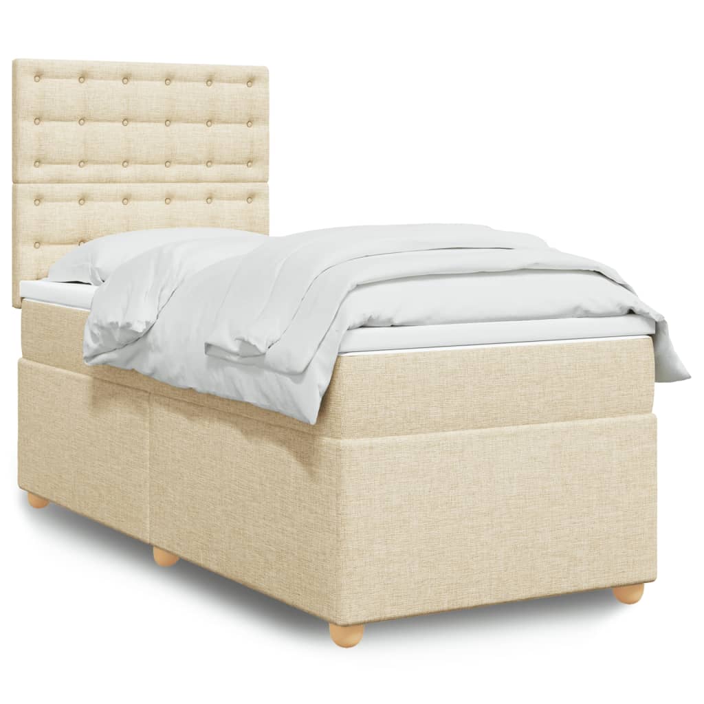vidaXL Κρεβάτι Boxspring με Στρώμα Κρεμ 90x190 εκ.Υφασμάτινο