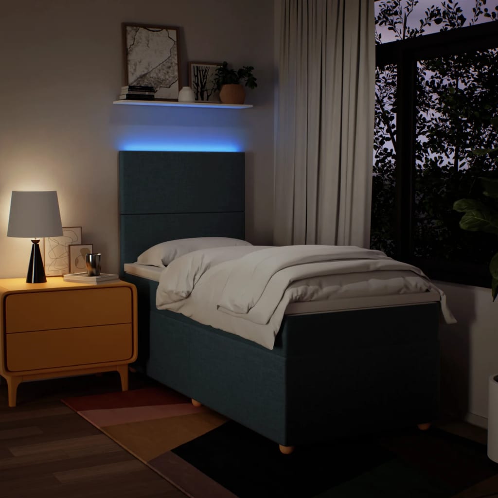 vidaXL Κρεβάτι Boxspring με Στρώμα Μπλε 90x200 εκ.Υφασμάτινο