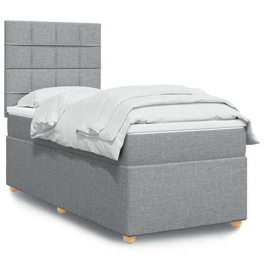 vidaXL Κρεβάτι Boxspring με Στρώμα Ανοιχτό Γκρι 90x200 εκ. Υφασμάτινο