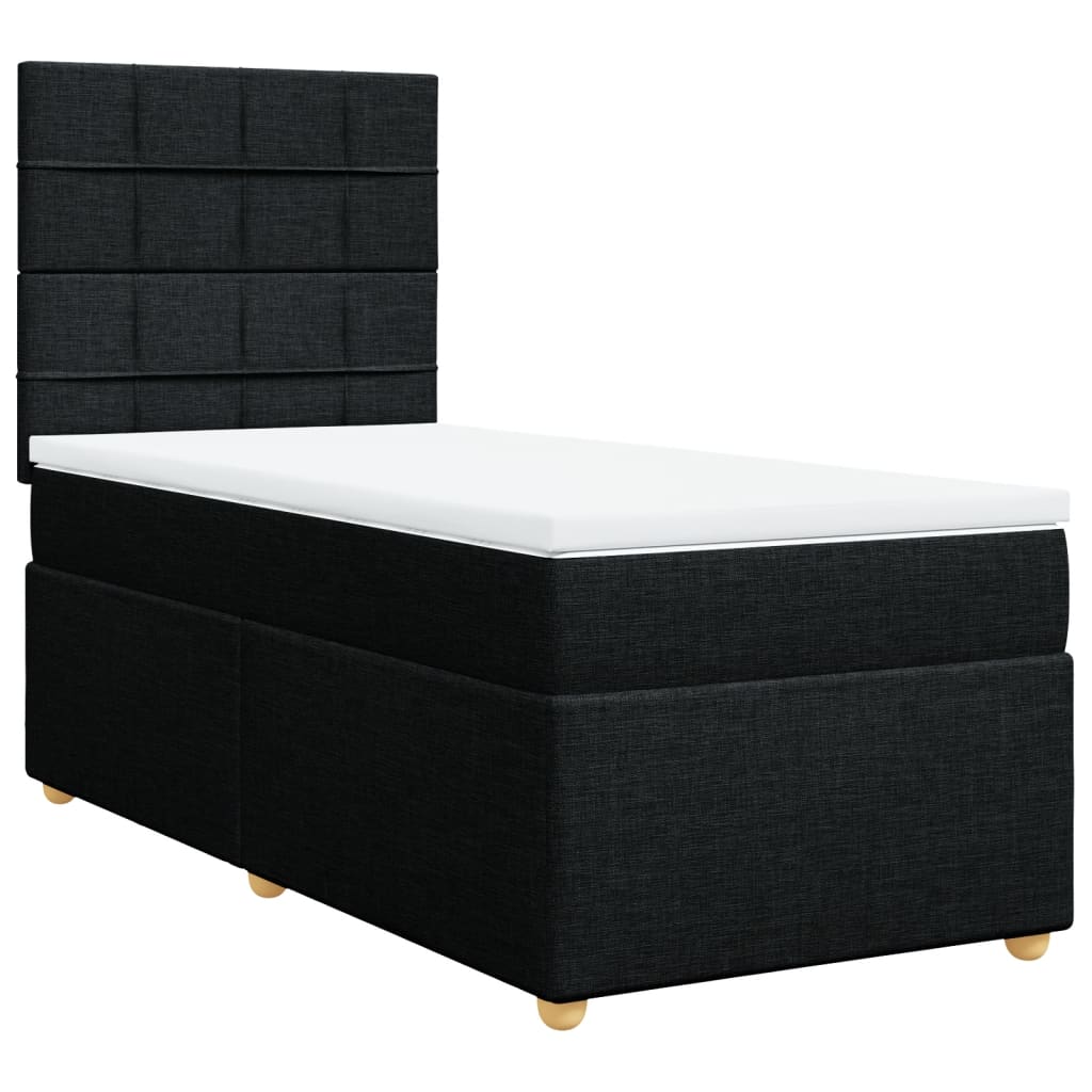 vidaXL Κρεβάτι Boxspring με Στρώμα Μαύρο 90x200 εκ. Υφασμάτινο