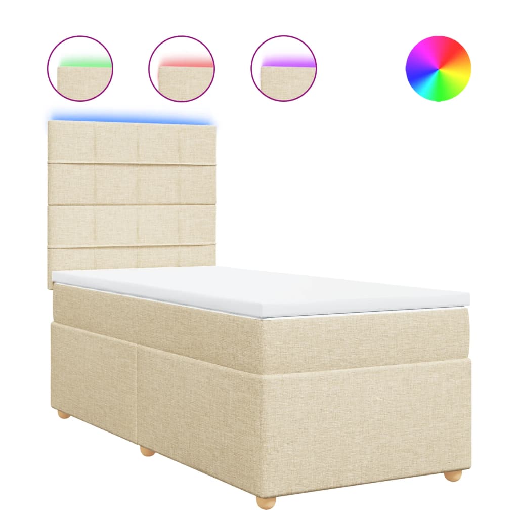 vidaXL Κρεβάτι Boxspring με Στρώμα Κρεμ 90x200 εκ.Υφασμάτινο