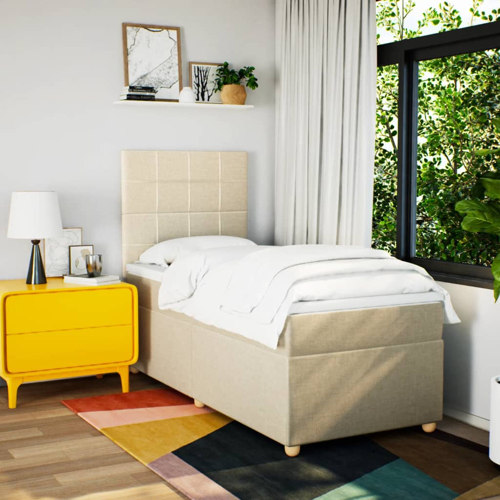 vidaXL Κρεβάτι Boxspring με Στρώμα Κρεμ 90x200 εκ.Υφασμάτινο