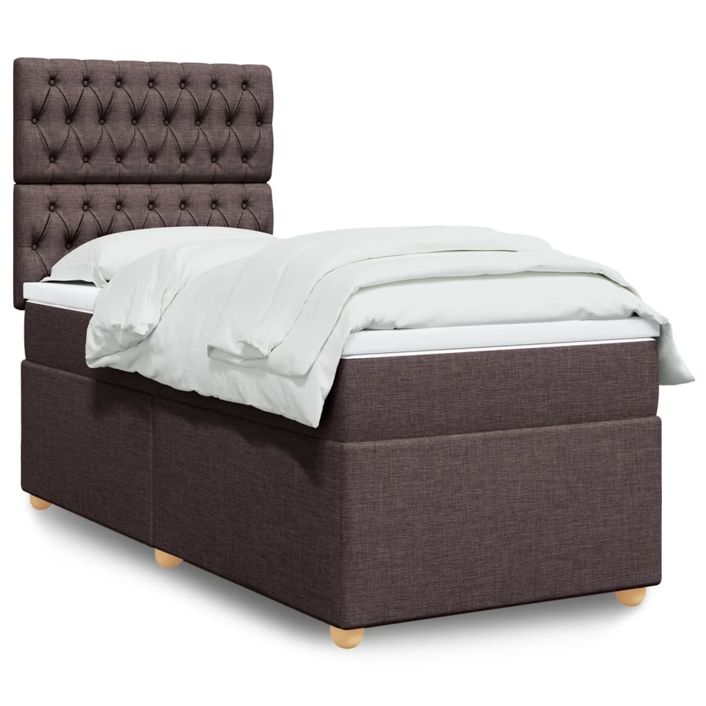 vidaXL Κρεβάτι Boxspring με Στρώμα Σκούρο Καφέ 90x200 εκ. Υφασμάτινο