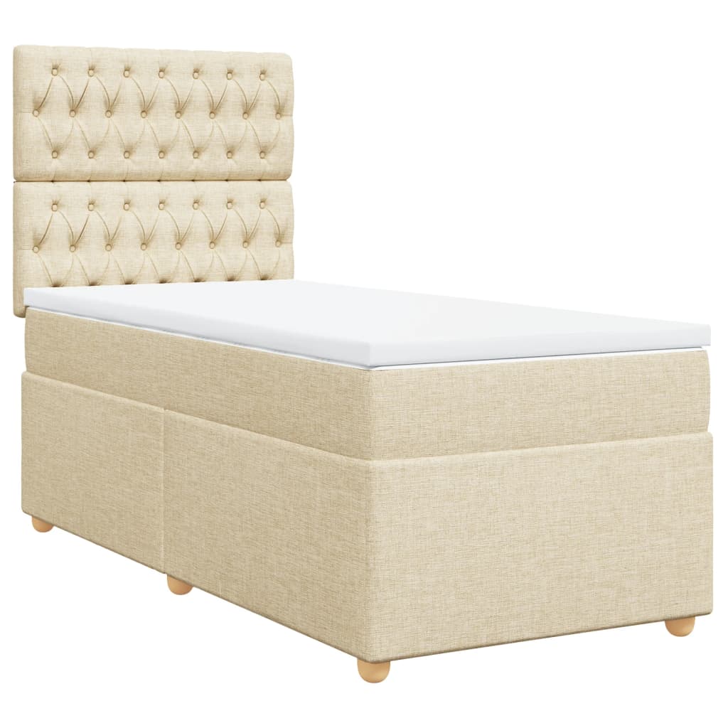 vidaXL Κρεβάτι Boxspring με Στρώμα Κρεμ 90x200 εκ.Υφασμάτινο