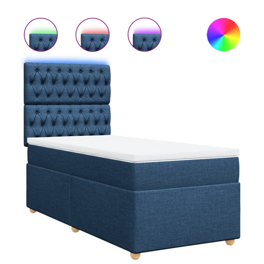 vidaXL Κρεβάτι Boxspring με Στρώμα Μπλε 90x200 εκ.Υφασμάτινο