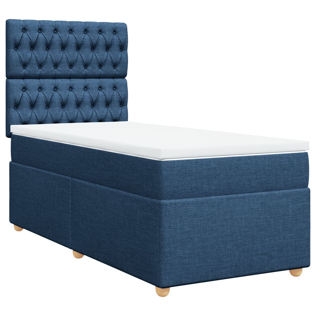 vidaXL Κρεβάτι Boxspring με Στρώμα Μπλε 90x200 εκ.Υφασμάτινο