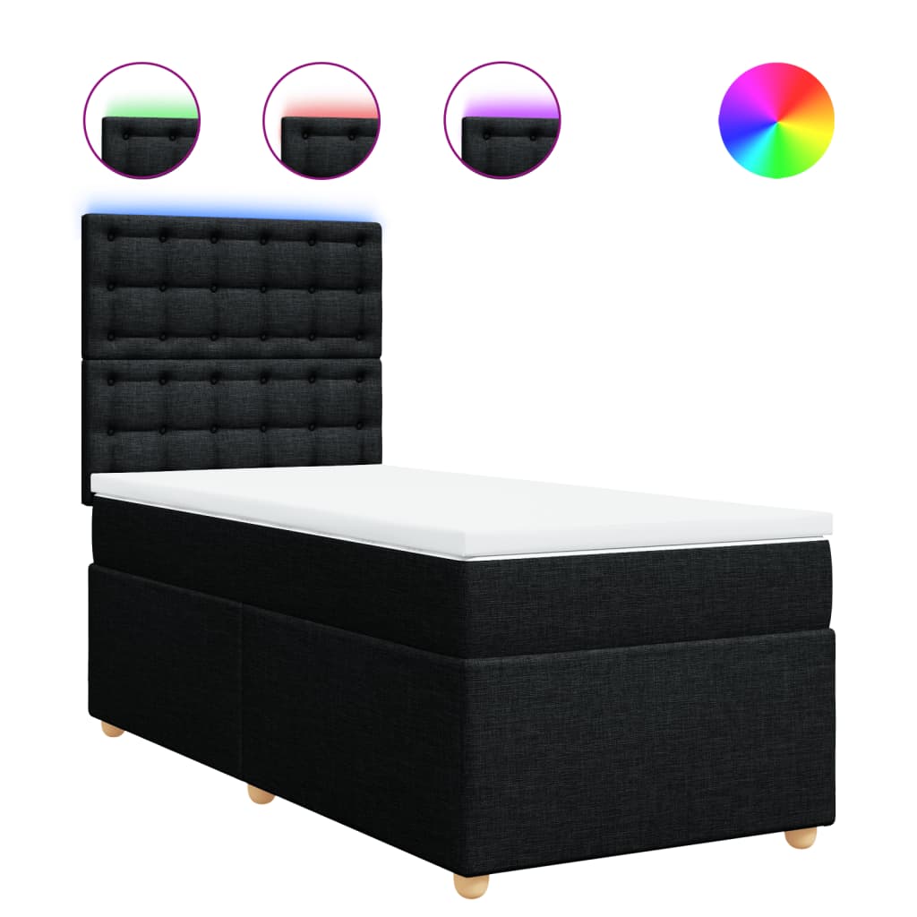 vidaXL Κρεβάτι Boxspring με Στρώμα Μαύρο 90x200 εκ. Υφασμάτινο