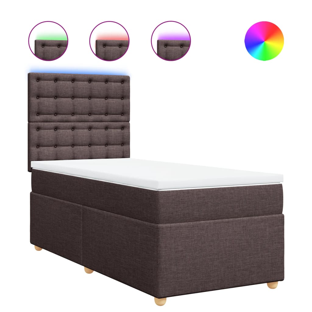 vidaXL Κρεβάτι Boxspring με Στρώμα Σκούρο Καφέ 90x200 εκ. Υφασμάτινο