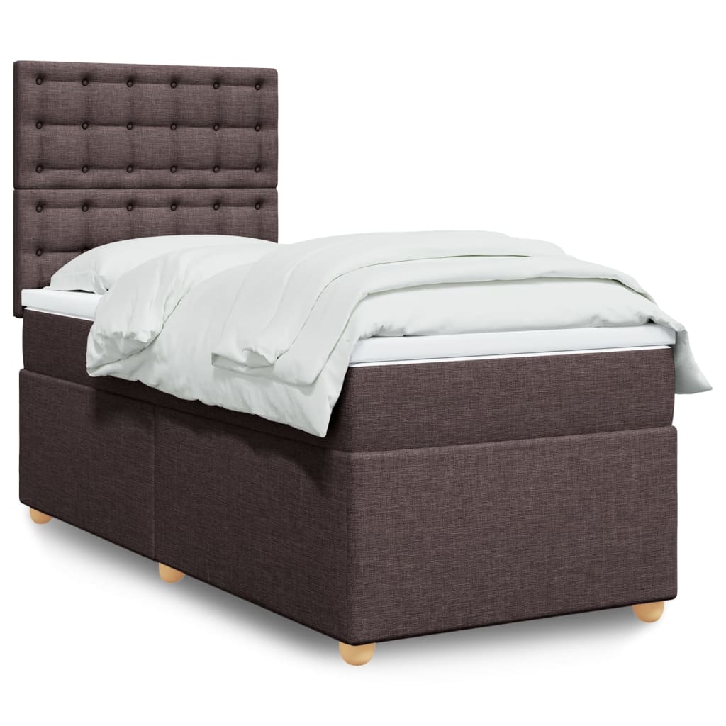 vidaXL Κρεβάτι Boxspring με Στρώμα Σκούρο Καφέ 90x200 εκ. Υφασμάτινο
