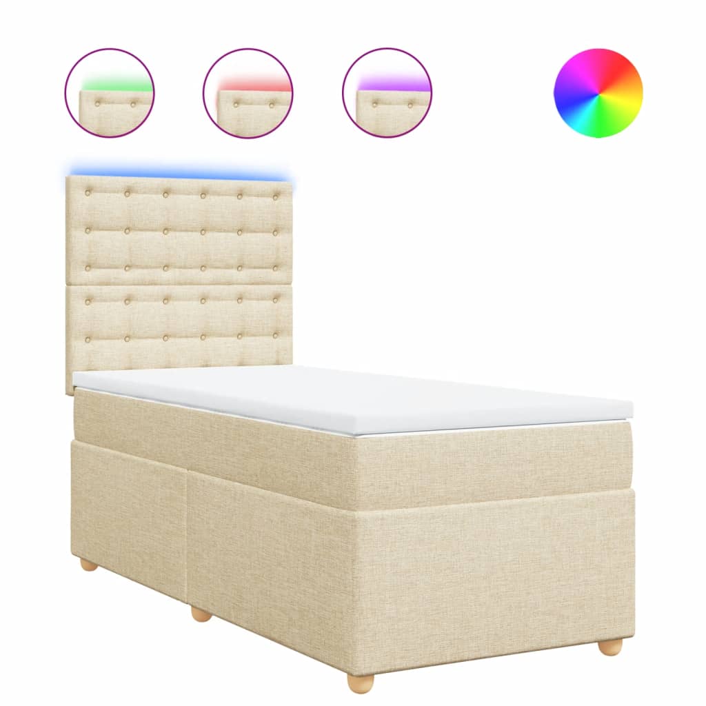 vidaXL Κρεβάτι Boxspring με Στρώμα Κρεμ 90x200 εκ.Υφασμάτινο