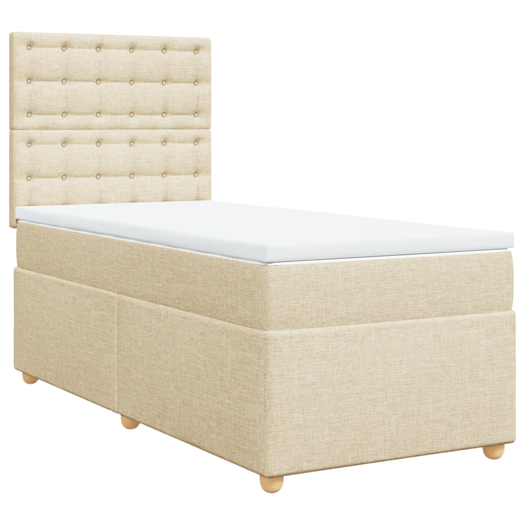 vidaXL Κρεβάτι Boxspring με Στρώμα Κρεμ 90x200 εκ.Υφασμάτινο