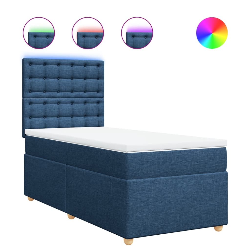 vidaXL Κρεβάτι Boxspring με Στρώμα Μπλε 90x200 εκ.Υφασμάτινο