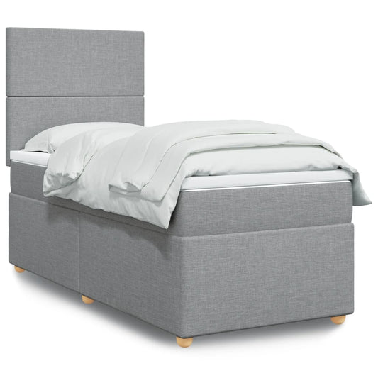 vidaXL Κρεβάτι Boxspring με Στρώμα Ανοιχτό Γκρι 100x200 εκ. Υφασμάτινο