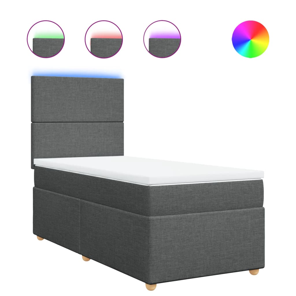 vidaXL Κρεβάτι Boxspring με Στρώμα Σκούρο Γκρι 100x200 εκ. Υφασμάτινο