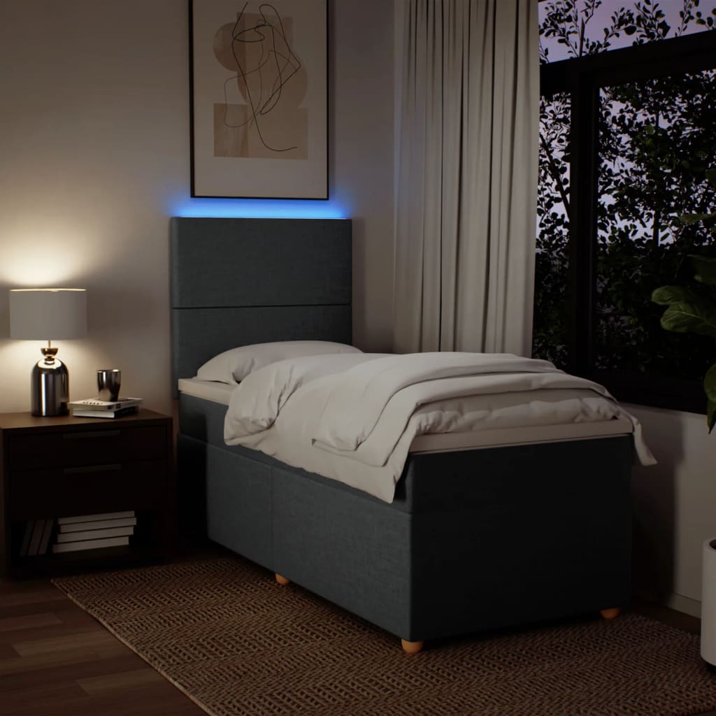 vidaXL Κρεβάτι Boxspring με Στρώμα Σκούρο Γκρι 100x200 εκ. Υφασμάτινο
