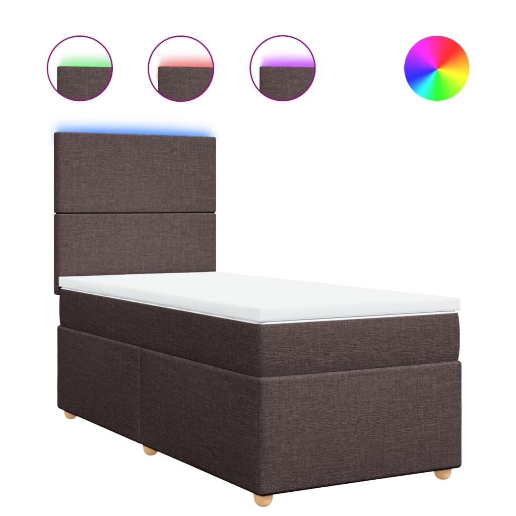 vidaXL Κρεβάτι Boxspring με Στρώμα Σκούρο Καφέ 100x200 εκ. Υφασμάτινο