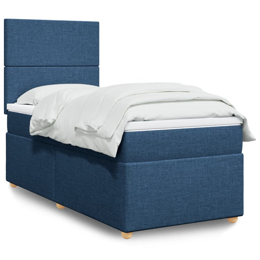 vidaXL Κρεβάτι Boxspring με Στρώμα Μπλε 100 x 200 εκ. Υφασμάτινο
